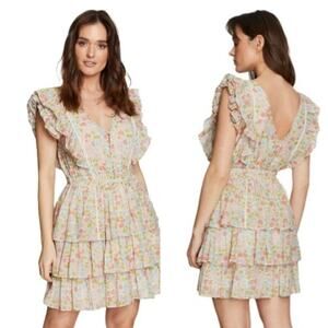 Love The Label Ines Floral Ivory Tiered Ruffle Mini Dress Size S